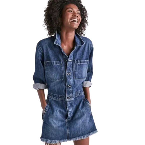 Lucky Brand Workwear Valeport Denim Trucker Drawstring Dress Size Small - Picture 1 of 14
